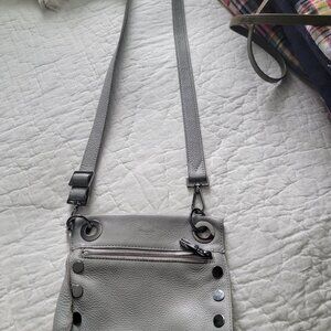 Grey leather crossbody purse